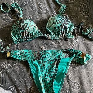 cute aqua cheetah print bikini set